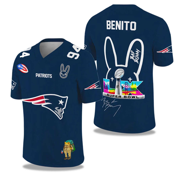 Men's New England Patriots Navy 2025/2026 Bowl LX Print Jersey